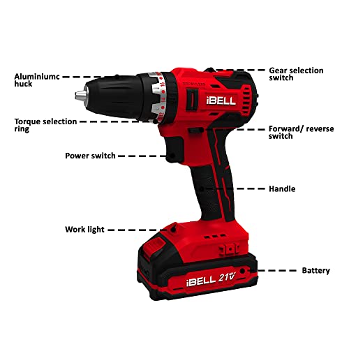 IBELL TOOLS IBELL One Power Series Cordless Impact Drill Brushless Bd20-38 20V 38Nm With 2Ah Battery & Charger, Pink - Image 3