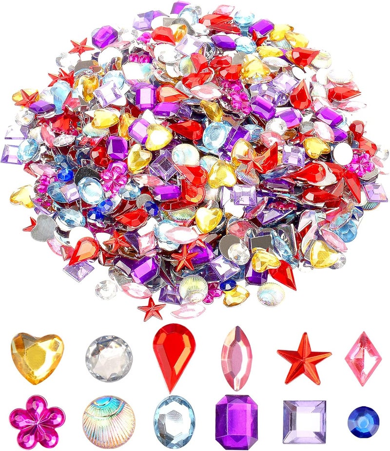 TeeLiy 1200pcs Craft Gems Jewels Acrylic Flatback Rhinestones Bling Crystal Gemstone for Arts & Crafts Themed Party Decoration Accessories, Storage Box (12 Shapes. 6-13MM) - Image 1