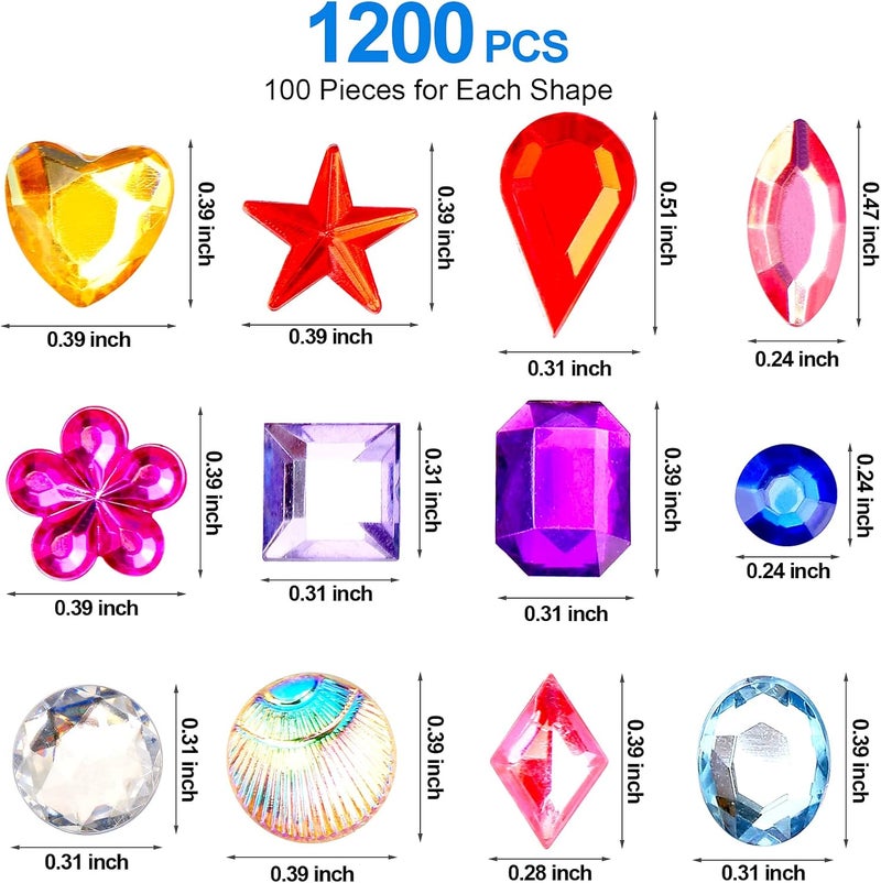 TeeLiy 1200pcs Craft Gems Jewels Acrylic Flatback Rhinestones Bling Crystal Gemstone for Arts & Crafts Themed Party Decoration Accessories, Storage Box (12 Shapes. 6-13MM) - Image 2