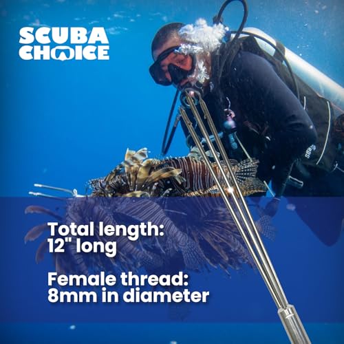 Scuba Choice 12" Stainless Steel 3-Prong Paralyzer Spear Tip – Replacement Pole Head for Spearfishing & Ice Fishing, 8mm Female Thread - Image 2