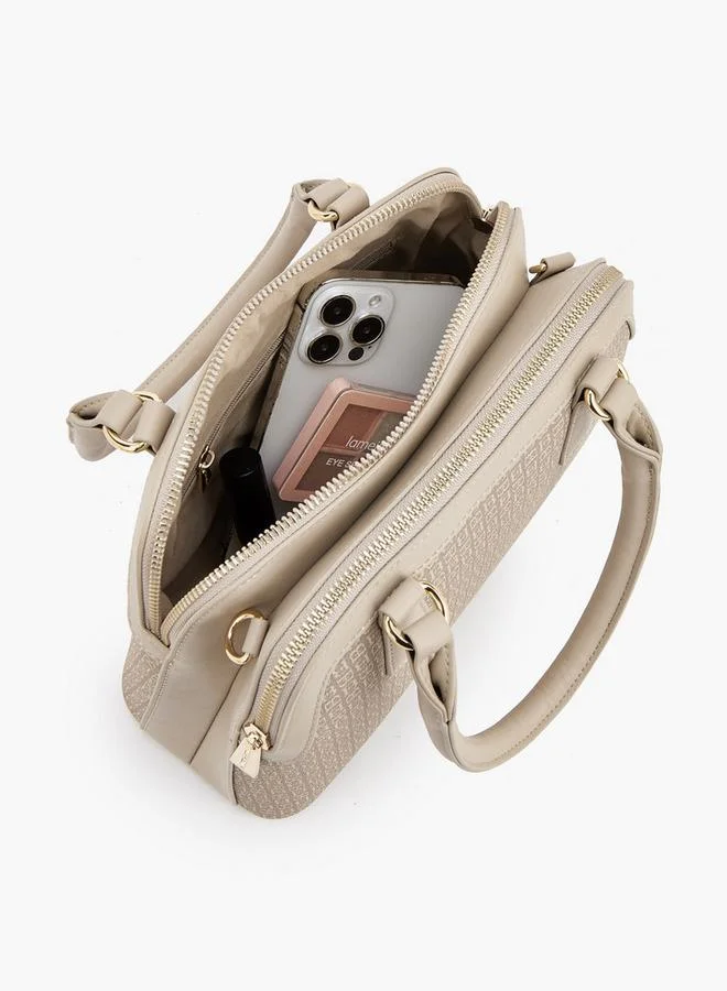 Flora Bella By Shoexpress TAUPE Monogram Print Tote Bag With Detachable Strap for Women | Best Price UAE