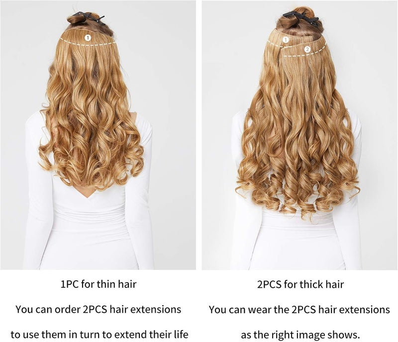 REECHO 20" 1-Pack 3/4 Full Head Curly Wave Clips in on Synthetic Hair Extensions HE008 Hairpieces for Women 5 Clips 4.5 Oz per Piece - Linen - Image 2