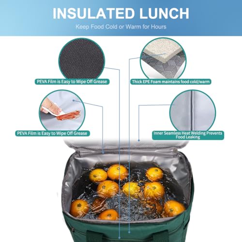 Iknoe Large Cooler Bag Collapsible 24 Can Insulated Bags Leakproof Lunch Cooler Tote with MultiPockets for Adult Insulated Thermal Bag for Beach Picnic Office WorkBlackish Green - Image 3