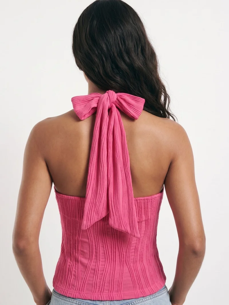 أوجيدر Pink Backless Halter-Neck Crop Top
