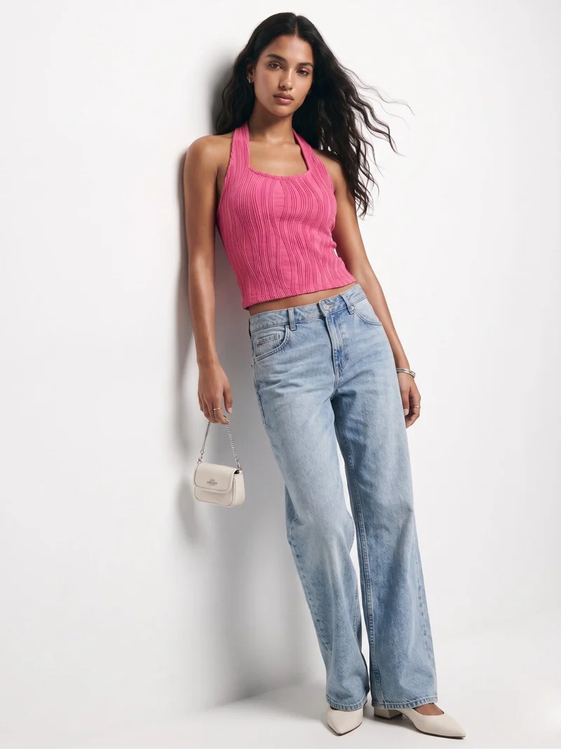 Outzidr  Pink Backless Halter-Neck Crop Top for Women | Best Price UAE