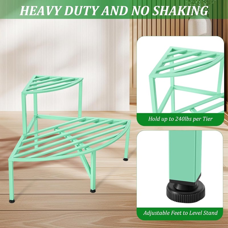 Dipion Corner Plant Stand Outdoor Metal,2 Tier Heavy Duty Ladder Plant Shelf Indoor for Multiple Plants,37.08" L x 22.83" W x 20.07" H,Mint Green - Image 3