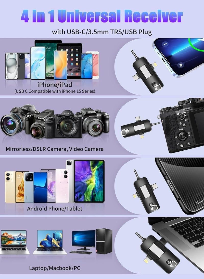 general Wireless Lavailer Microphone for iPhone, Android, Camera, iPad, USB C, 4 in 1 Professional Mini Microphone with Noise Reduction, Wireless Mic for Video Recording, Vlog, YouTube, TikTok - Image 5