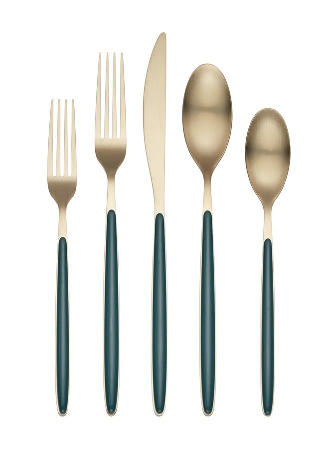 Cambridge Silverware Set, Kiernan Forest Green Champagne 20-Piece Flatware Set, Service For 4, Stainless Steel, Dishwasher Safe, Flatware Cutlery, Utensils, Knives Spoons & Forks (Gold, 20 Pieces) - Image 1