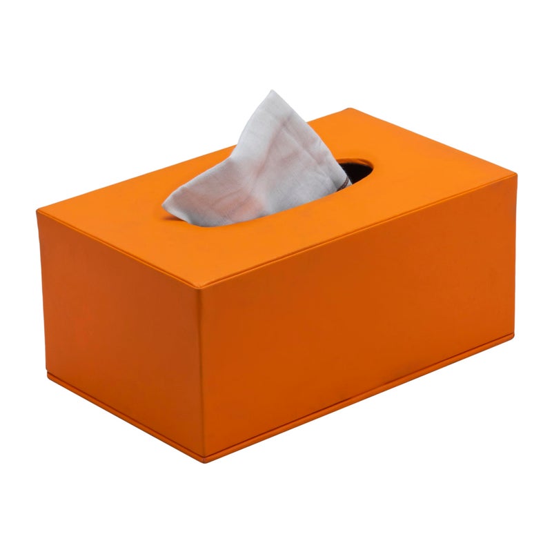 Abrazo Faux Leather Tissue Paper Holder & Napkin Dispenser for Office, Living Room, Bedroom, Night Stand & Desk (Orange) - Image 1