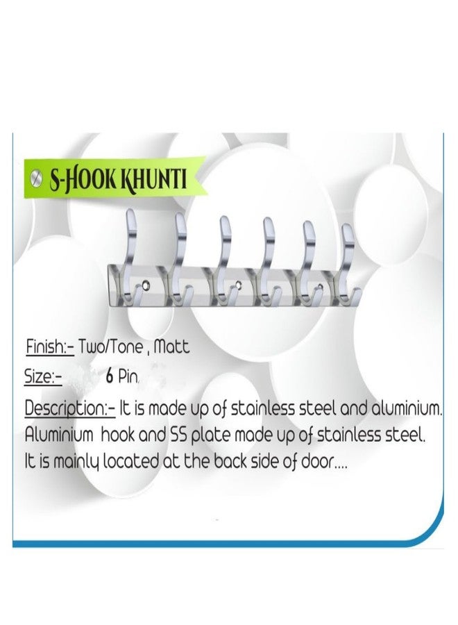BATHONIX S-Hook Hanger Stainless Steel 6 Pin Cloth Hanger Wall Mounted (Pack of 2) - Image 4