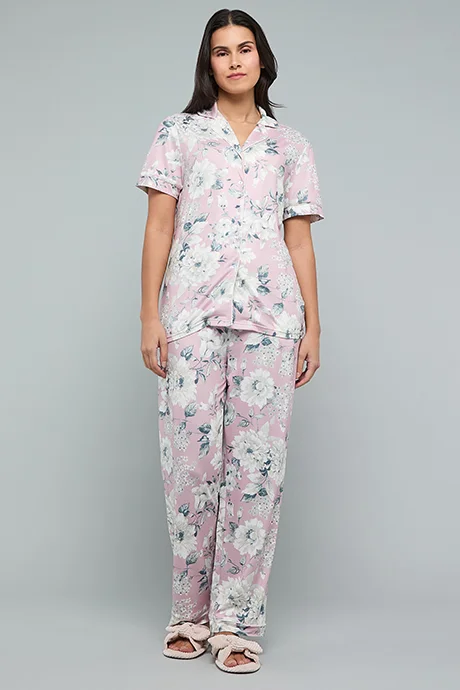 R&B Floral Print Lapel Collar Pyjama Set