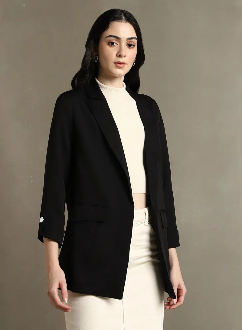 Dennis Lingo Women's Black Polyester Blend Solid Regular Fit Blazer