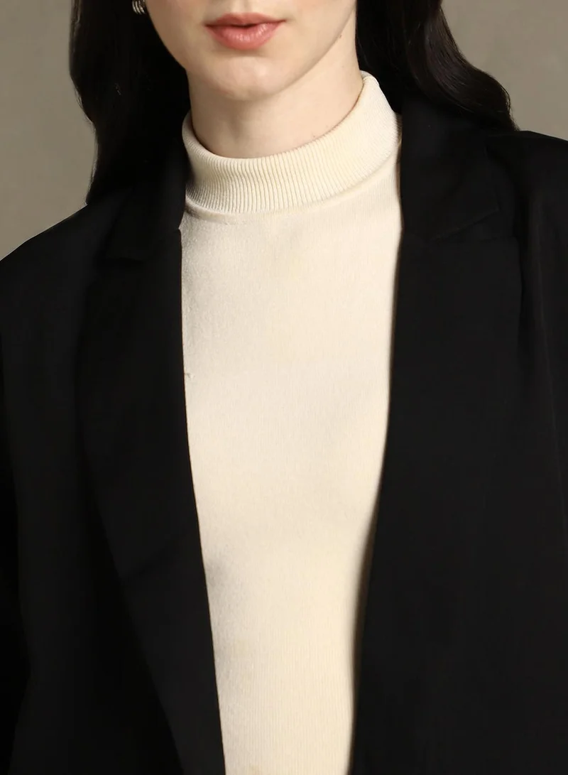 Dennis Lingo Women's Black Polyester Blend Solid Regular Fit Blazer