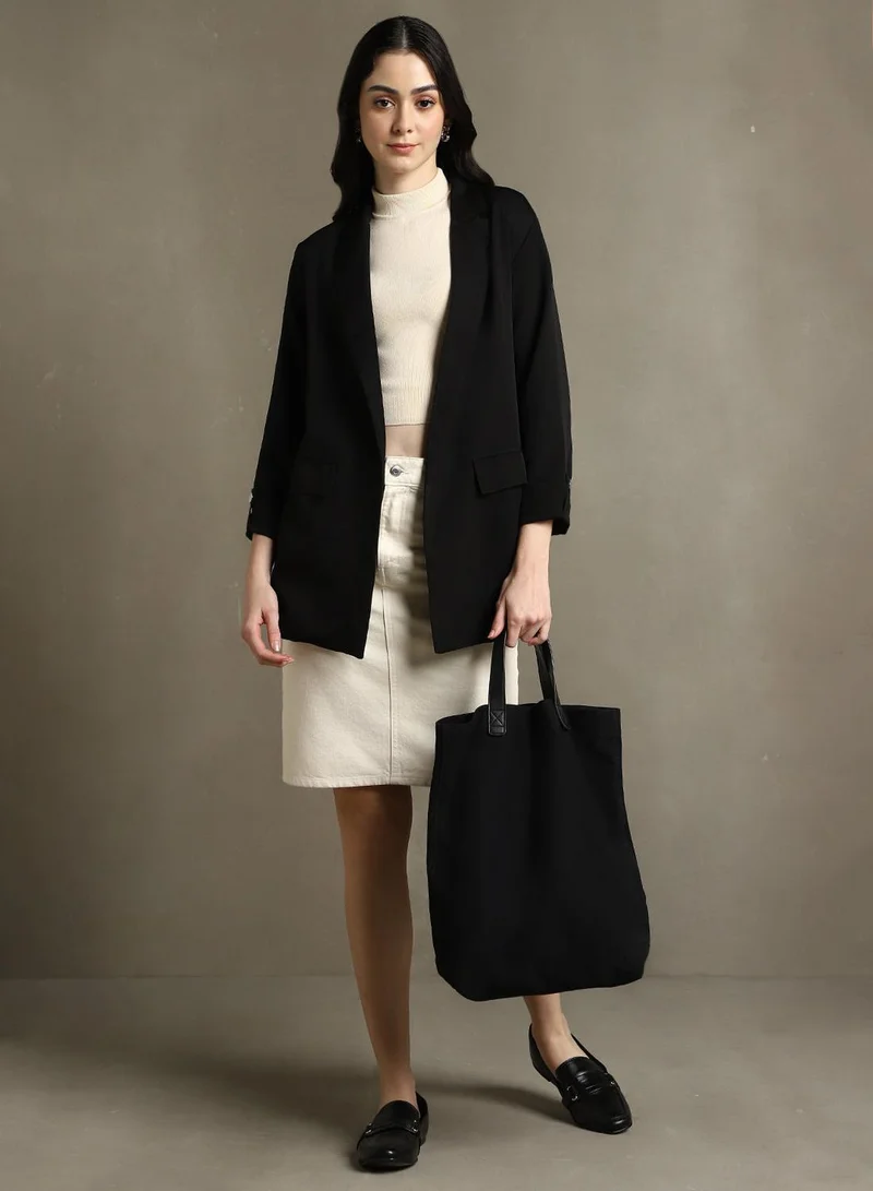 Dennis Lingo Women's Black Polyester Blend Solid Regular Fit Blazer