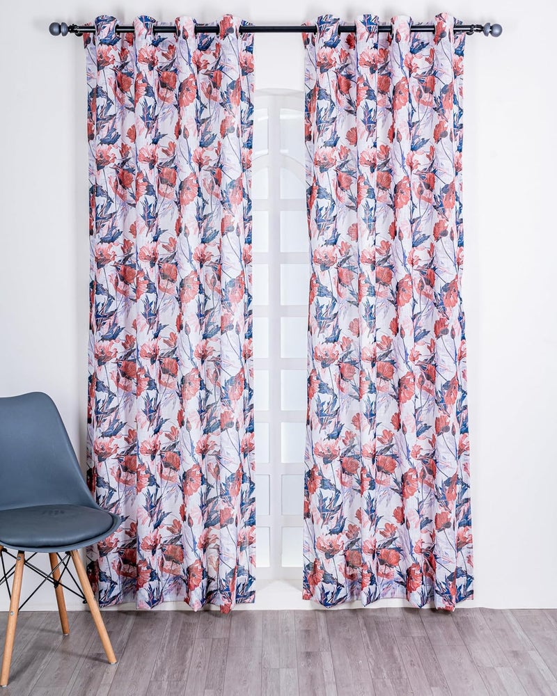 Parda Online 7 ft Cotton Printed Linen Long Curtain - Big Flower Design Eyelet Window Curtain (Pack of 2) - Image 2