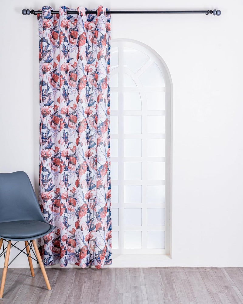 Parda Online 7 ft Cotton Printed Linen Long Curtain - Big Flower Design Eyelet Window Curtain (Pack of 2) - Image 3