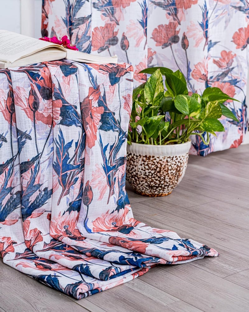 Parda Online 7 ft Cotton Printed Linen Long Curtain - Big Flower Design Eyelet Window Curtain (Pack of 2) - Image 5
