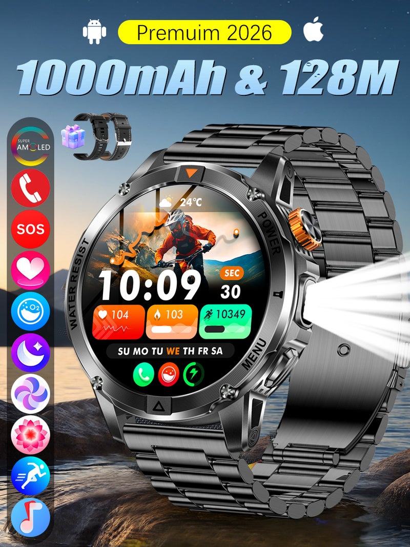 SACOSDING Militrary Smart Watch for Men,1.53" HD/1000mAh Battery Smart watches for Android/iOS (Bluetooth Call Answer/Calls)Fitness Tracker,100+ Sports/LED Flashlight/IP68 Waterproof/Sleep Tracker Smartwatch - Image 1
