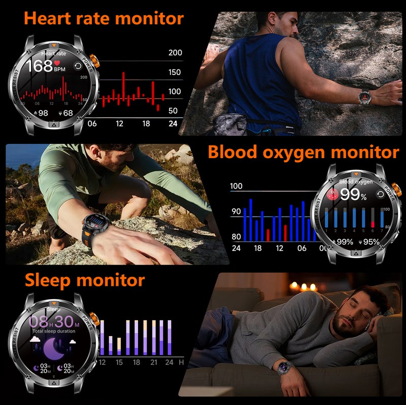 SACOSDING Militrary Smart Watch for Men,1.53" HD/1000mAh Battery Smart watches for Android/iOS (Bluetooth Call Answer/Calls)Fitness Tracker,100+ Sports/LED Flashlight/IP68 Waterproof/Sleep Tracker Smartwatch - Image 5