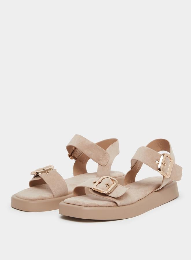 Styli Beige Buckle Flat Sandals - Image 3
