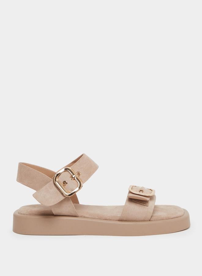 Styli Beige Buckle Flat Sandals - Image 1