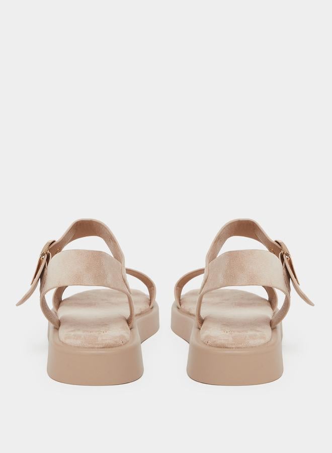 Styli Beige Buckle Flat Sandals - Image 5