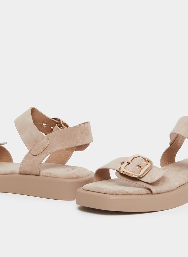 Styli Beige Buckle Flat Sandals - Image 4