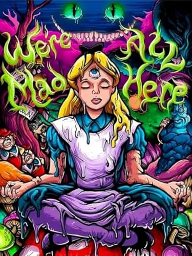 Modern Merch Alice in Wonderland Diamond Art Kits for Adults 'We're All Mad Here' 5D Diamond Painting for Adults, DIY Trippy Wall Art, Cross Stitch Gem Art, Full Round Drill 12x16 - Image 1