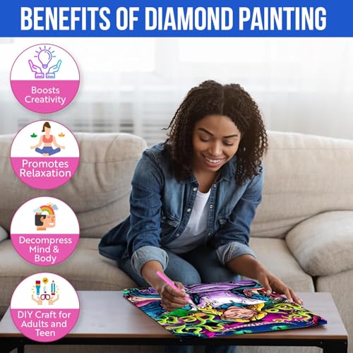 Modern Merch Alice in Wonderland Diamond Art Kits for Adults 'We're All Mad Here' 5D Diamond Painting for Adults, DIY Trippy Wall Art, Cross Stitch Gem Art, Full Round Drill 12x16 - Image 3