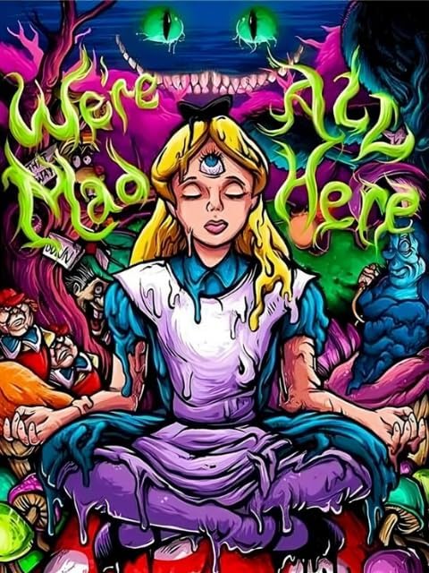 Modern Merch Alice in Wonderland Diamond Art Kits for Adults 'We're All Mad Here' 5D Diamond Painting for Adults, DIY Trippy Wall Art, Cross Stitch Gem Art, Full Round Drill 12x16 - Image 2