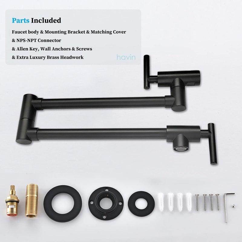 havin Upside Down Design Pot Filler,Black Color,Wall Mount Pot Filler Faucet, Kitchen Folding Faucet,Coffee Machine Faucet with Stretchable Double Joint Swing Arms, Matte Black - Image 5