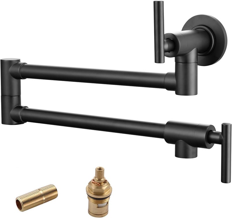havin Upside Down Design Pot Filler,Black Color,Wall Mount Pot Filler Faucet, Kitchen Folding Faucet,Coffee Machine Faucet with Stretchable Double Joint Swing Arms, Matte Black - Image 1