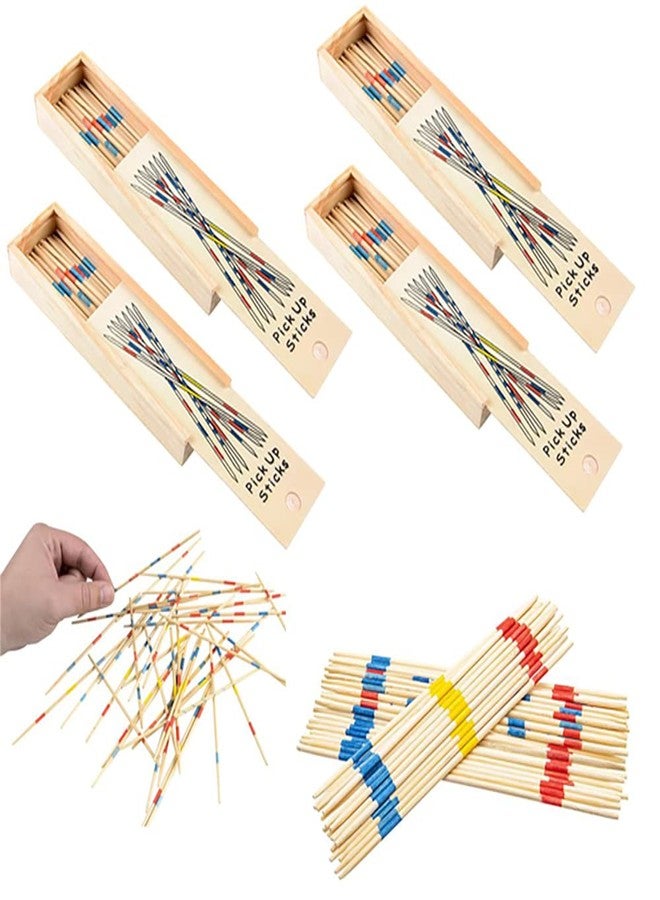 Chochkees 4-Pack Classic Wooden Thin Pick Up Stick Game 31 Pieces Fun Family Game Gift Idea, 7" Tall, (4-Pack) - Image 1