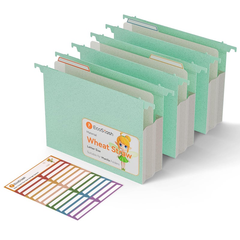 EcoStash Extra Capacity Hanging File Folders, 3.15" Reinforced Wheat Straw Expanding Hanging Folder Letter Size, Heavy Duty for Filing Cabinets, File Organizer for Office & Home-Mint Green 3Pcs - Image 1