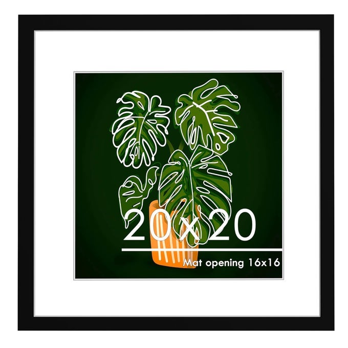 20X20 PICTURE FRAME DISPLAY PICTURES 16 X 16 WITH MAT OR 20 X 20 WITHOUT MAT FOR WALL MOUNTING DISPLAY POSTER FRAMES BLACK
