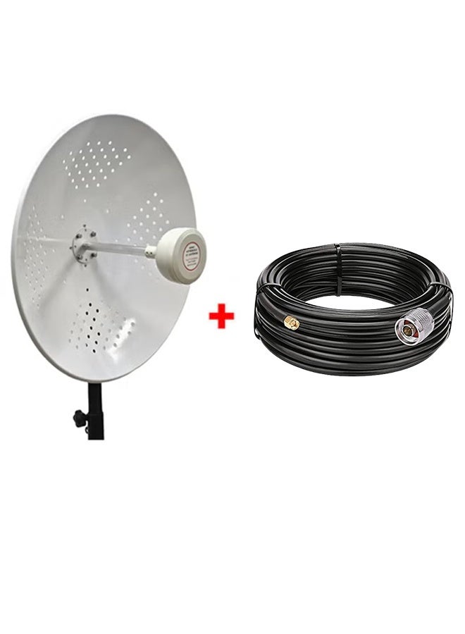 Taimi 4G/5G Signal Booster Kit – 22dBi Parabolic Antenna (60cm, 1700–4200MHz) with 10M N-Type to SMA Male Cable for Routers and Wireless Devices - Image 1