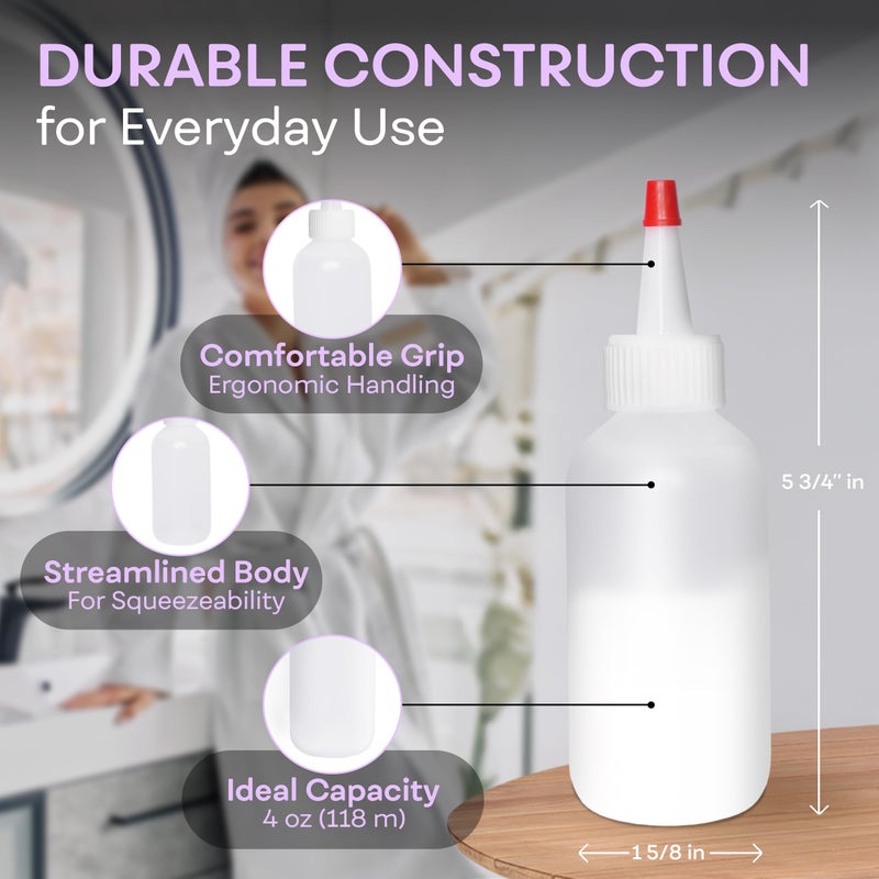 BRIGHTFROM Squeeze Hair Color Applicator Bottles with Red Top Cap, 4 OZ Empty Plastic Containers, Refillable, Leak Proof - Open/Close Nozzle - Multi Purpose/Coloring (Pack of 2) - Image 3