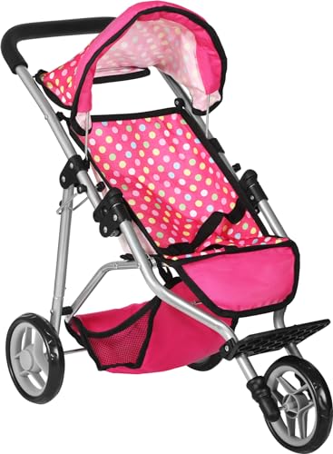 Fash N Kolor Baby Doll Stroller with Adjustable Canopy Toy Storage Basket Foldable Baby Stroller for Pretend Play Denim Pink - Image 1