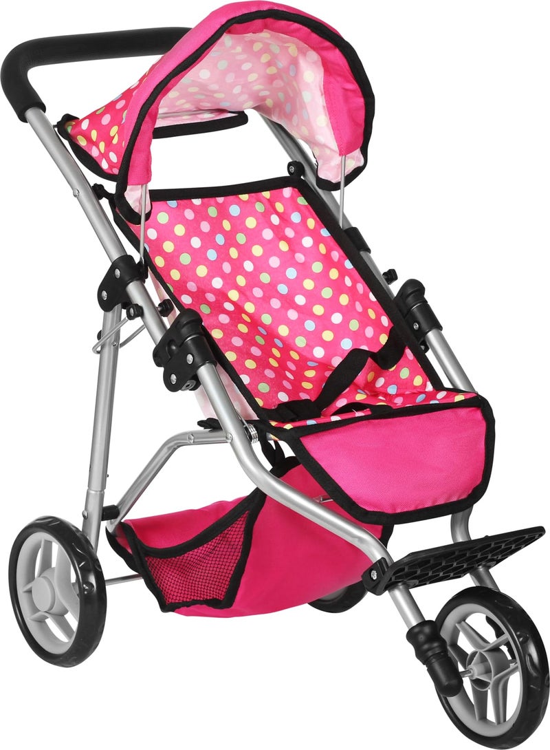 Fash N Kolor Baby Doll Stroller with Adjustable Canopy Toy Storage Basket Foldable Baby Stroller for Pretend Play Denim Pink - Image 2