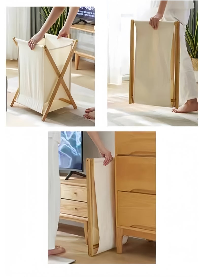 Lee Yon Portable Laundry Hamper Fordable Dirty Clothes Large Storage Basket Laundry Basket Yoga Mat Storage Basket Toys Storage Organizer Clothes Storage for Bathroom Bedroom ( Beige , 56.5 × 50 × 34 cm) - Image 3