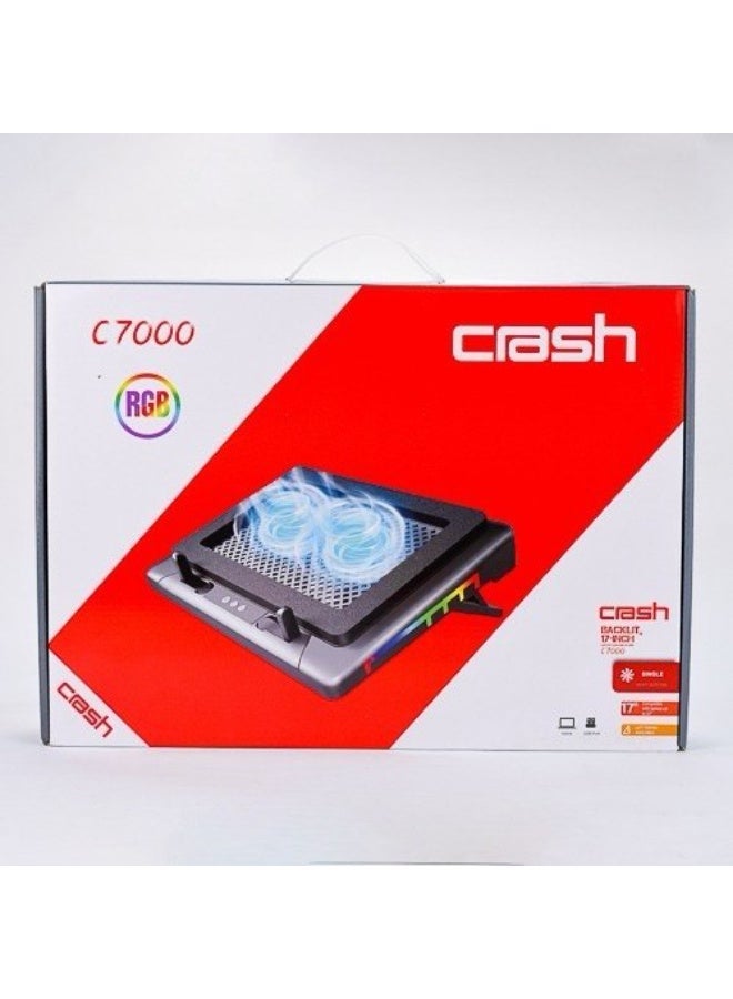 كراش قاعدة تبريد للكمبيوتر المحمول C7000، تعمل بمنفذ USB، مزودة بمروحة تبريد، مناسبة لأجهزة الكمبيوتر المحمولة من 12 إلى 17 بوصة، قابلة لتعديل الارتفاع، هادئة، مزودة بمراوح متعددة، تصميم مانع للانزلاق، مبرد محمول للكمبيوتر المحمول. - Image 2