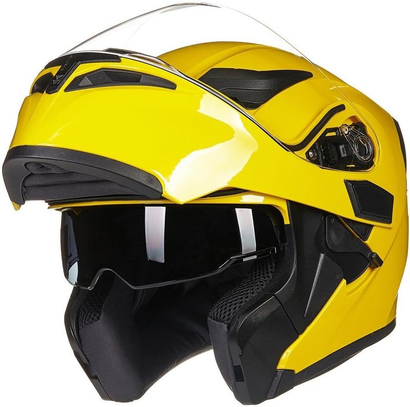 ILM Motorcycle Dual Visor Flip Up Modular Full Face Helmet - Yellow - Image 1