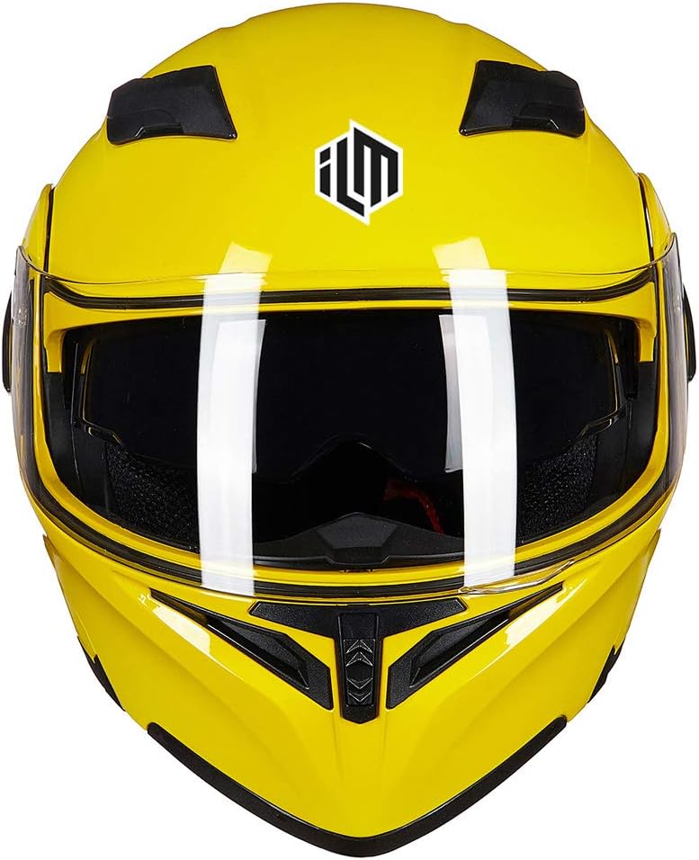 ILM Motorcycle Dual Visor Flip Up Modular Full Face Helmet - Yellow - Image 4