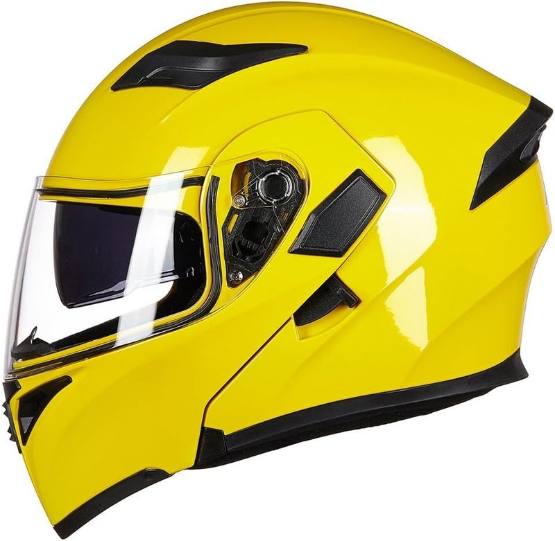 ILM Motorcycle Dual Visor Flip Up Modular Full Face Helmet - Yellow - Image 5