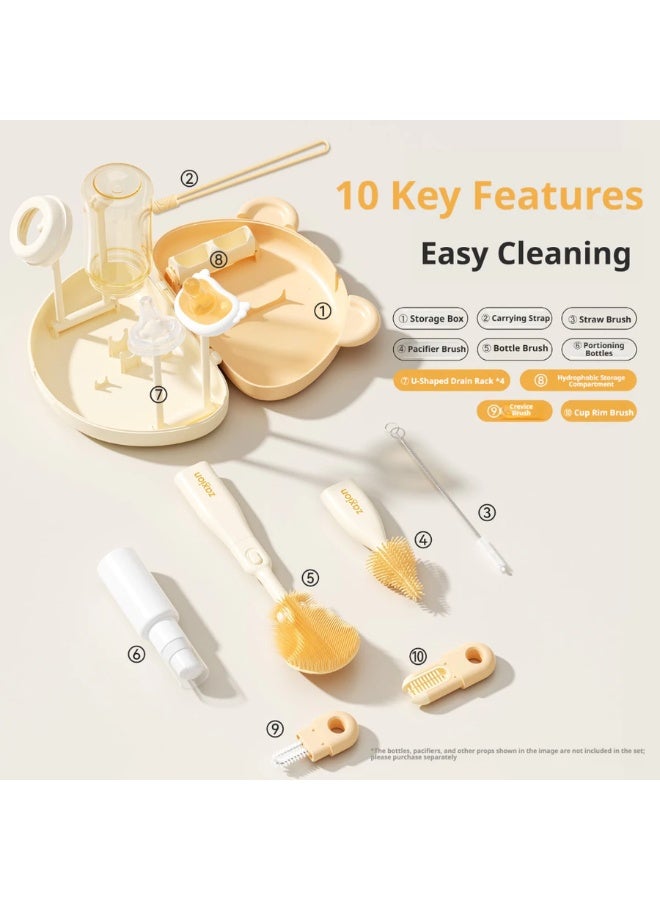 youkebei 10-in-1 Portable Baby Bottle Brush Cleaning Set with Drying Rack and Travel Case - Image 2