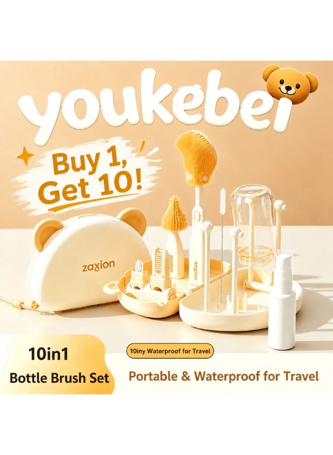 youkebei 10-in-1 Portable Baby Bottle Brush Cleaning Set with Drying Rack and Travel Case - Image 4