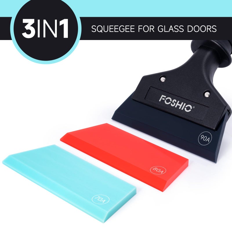 FOSHIO Small Squeegee for Window & Shower Glass Doors, Heavy Duty Metal Handle with 3 Rubber Blades & Car Windshield Ice Scrapers - Image 2