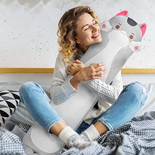 Mewaii Long Cat Plush Kids Body Pillow, 20 Inch Cute Gray Cat Stuffed Animals Soft Plushies, Kitten Kawaii Plush Throw Pillow Doll Toy Gift for Girlfriend - Image 4