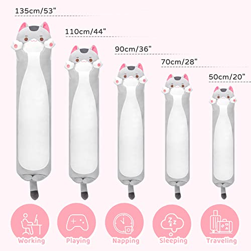 Mewaii Long Cat Plush Kids Body Pillow, 20 Inch Cute Gray Cat Stuffed Animals Soft Plushies, Kitten Kawaii Plush Throw Pillow Doll Toy Gift for Girlfriend - Image 3