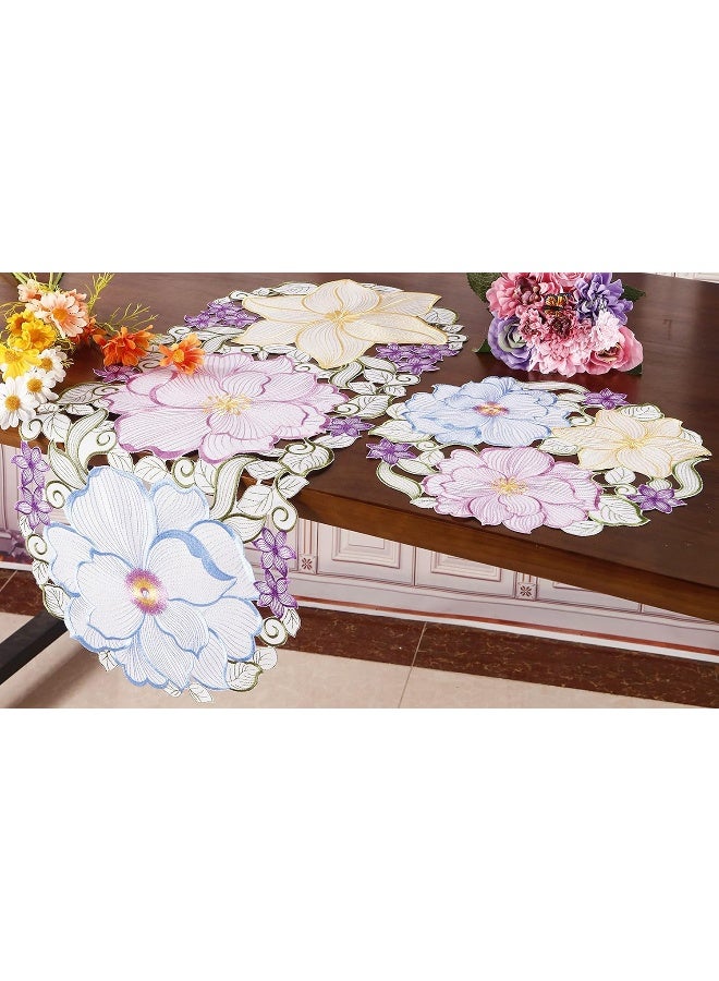 GRANDDECO GRANDDECO Spring Flowery Placemats Set of 4 Cutwork Embroidered Floral Flowers Dresser Scarf for Home Kitchen Dining  - Image 5